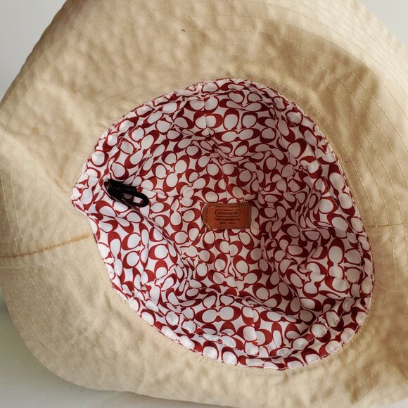 EUC Coach Tan Cotton Hat with Red Leather Trim & Turnlock main image 10